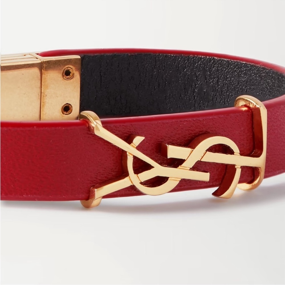 NWT Saint Laurent Gold Tone Red Leather Bracalet - Picture 10 of 14